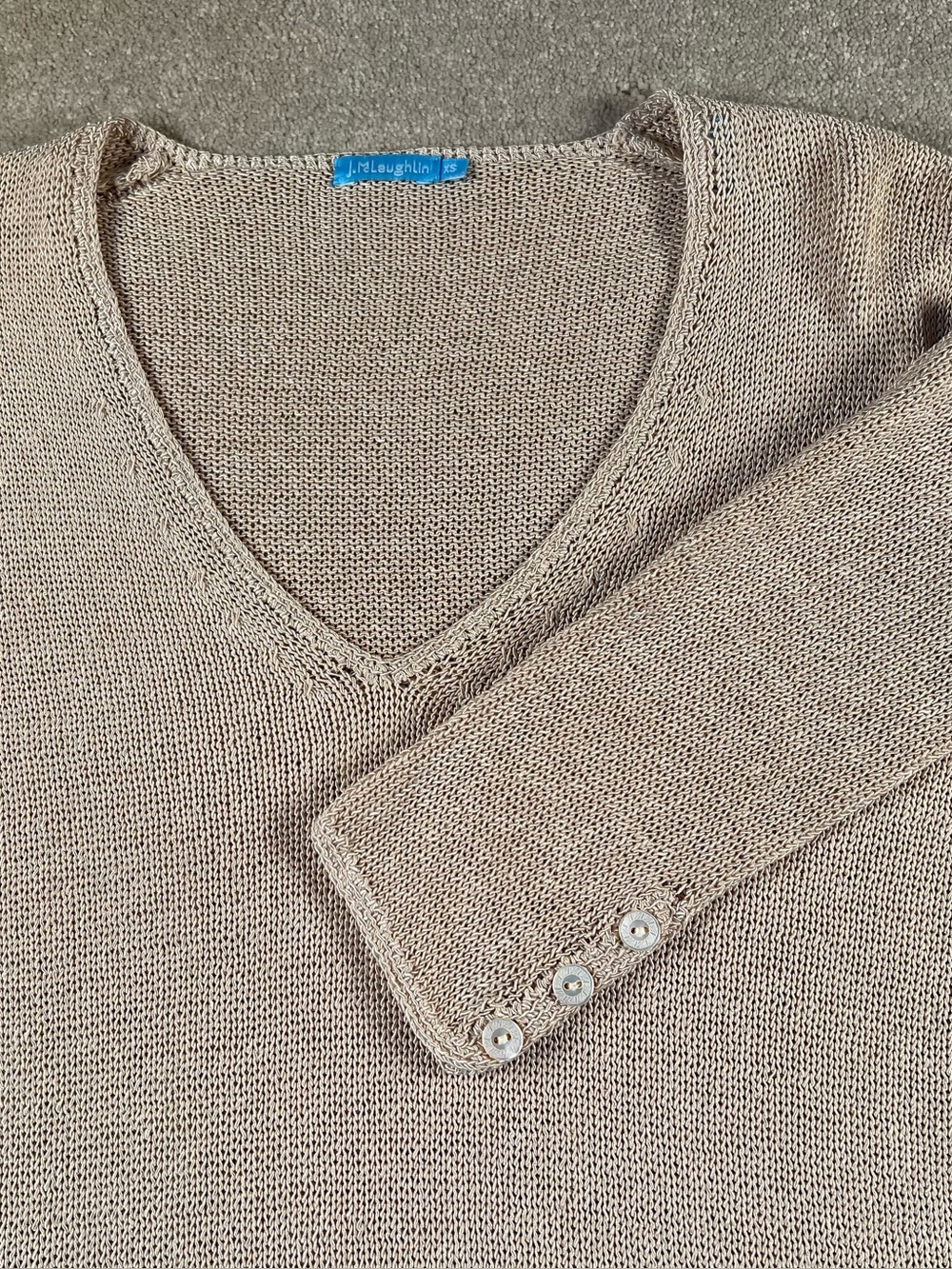 J McLaughlin Sweater V Neck Button Details Beige Knit Cotton Blend Women's XS